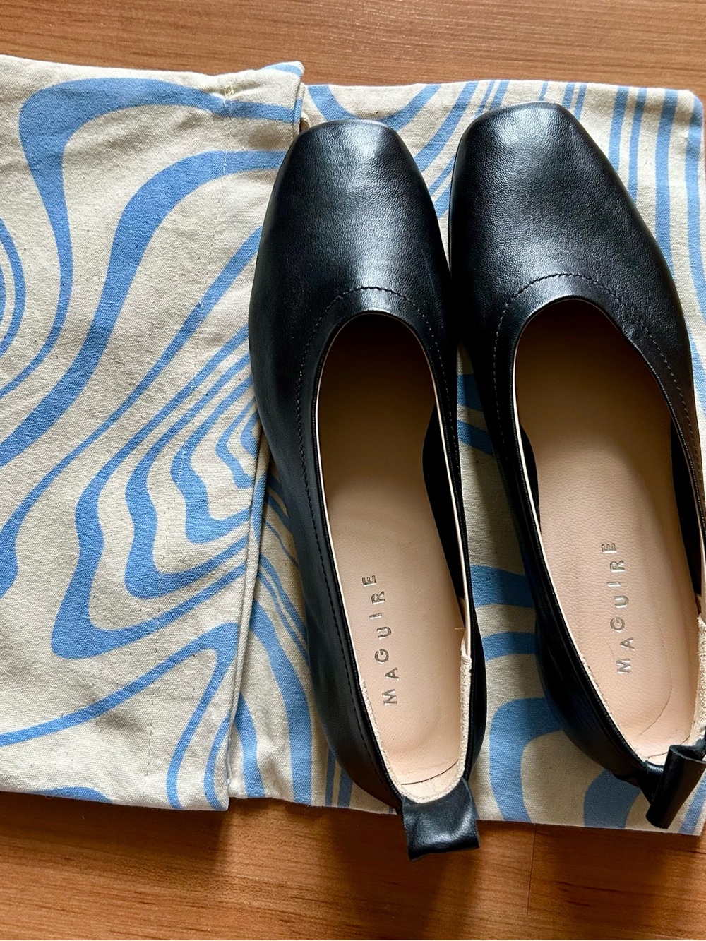 Maguire Black Leather Square-Toe Ballet Flats